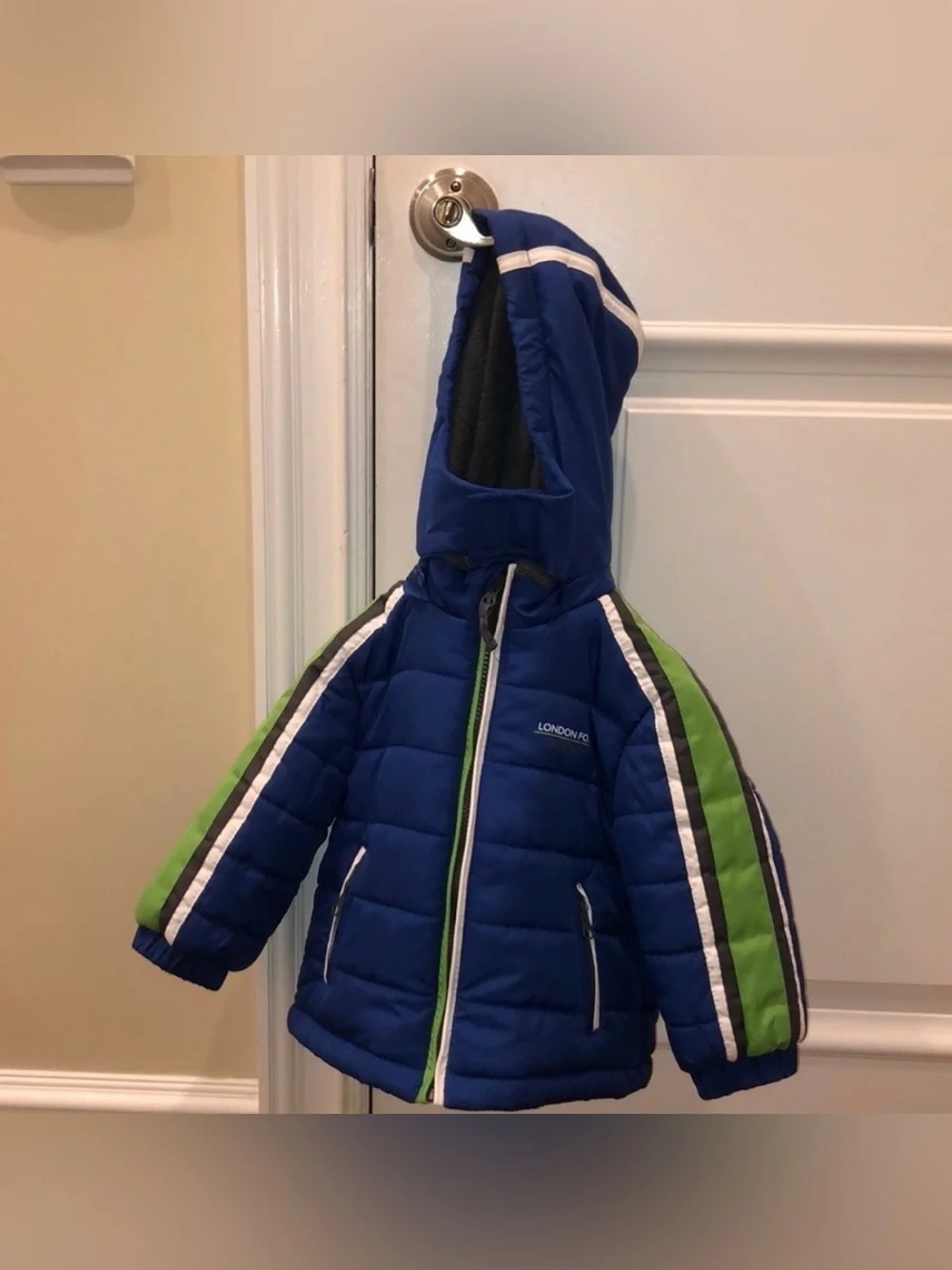 London Fog Blue Puffer Jacket with Lime Trim